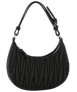 Fashionable Hobo Bag Quilted Pattern Zipper Adjustable DX-0195-M BLACK